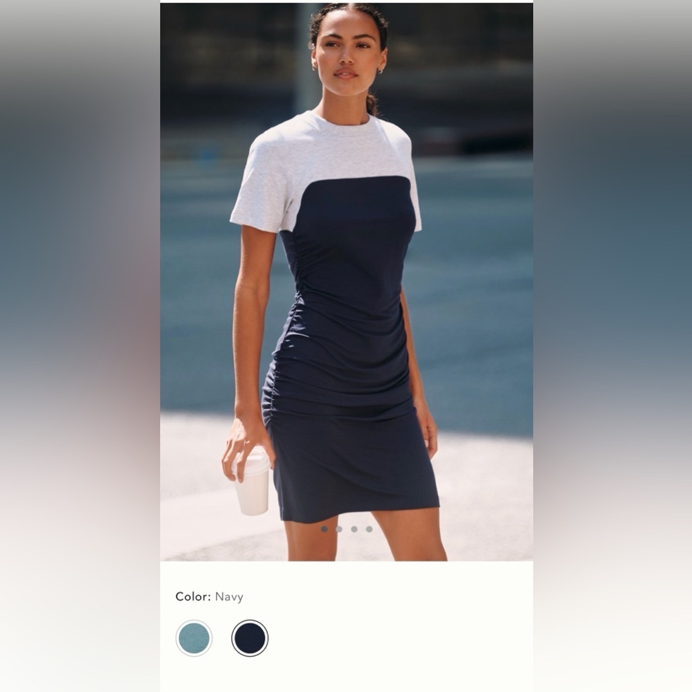 NWT new medium Anthropologie daily practice color block Side-Ruched Dress navy